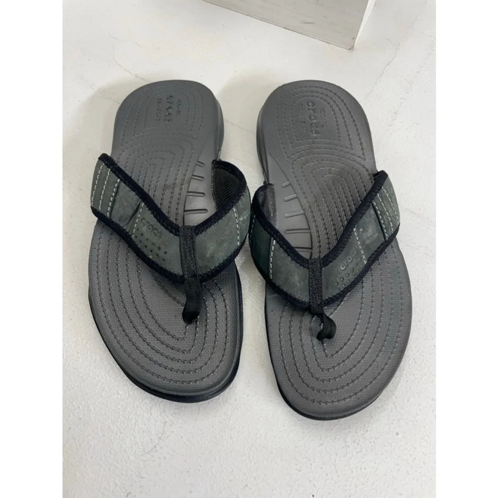 Men's Crocs Gray & Black Flip-Flops